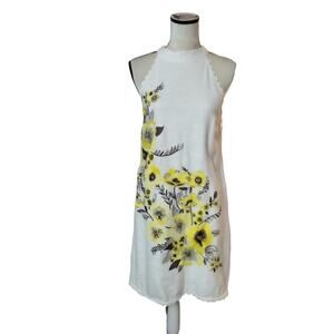Anthropologie Maeve Sz 4 Petunia White Yellow High Neck Shift Dress Embroidered